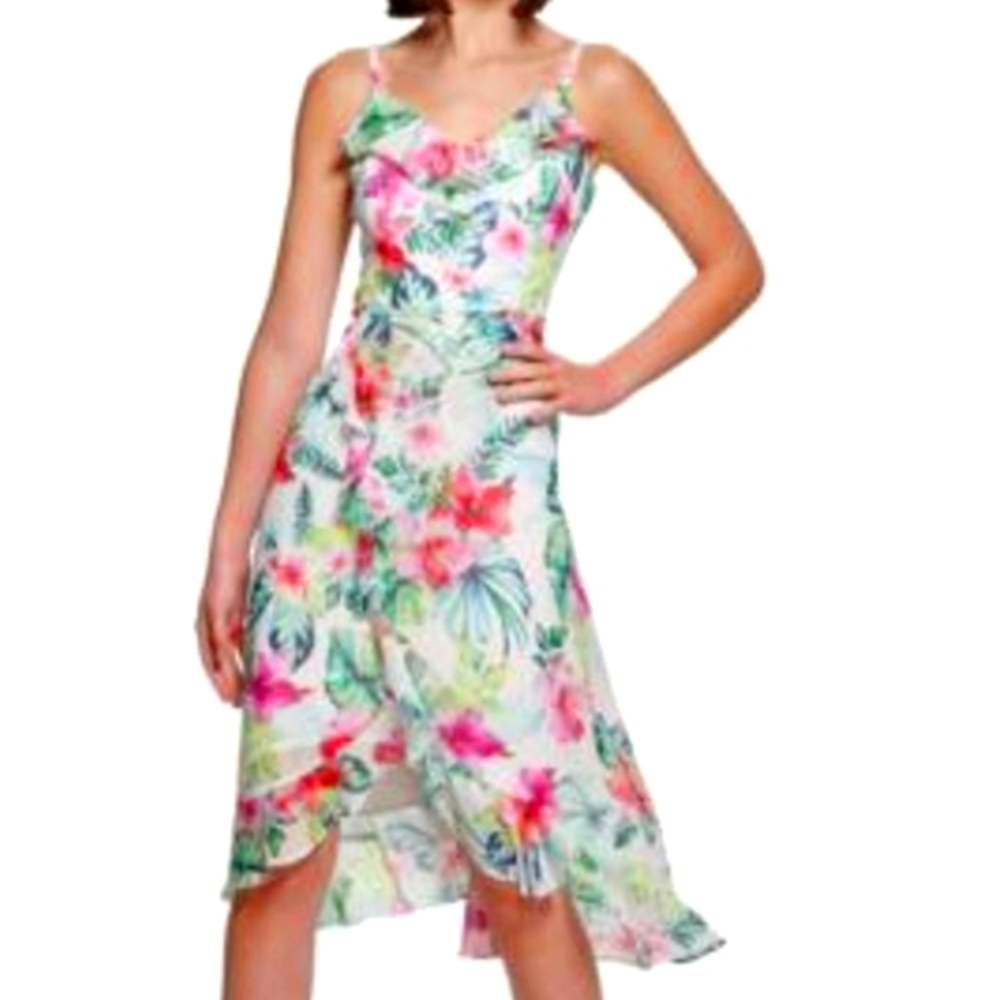 Kensie Floral Spaghetti Strap‎ Ruffle Cocktail Dress Multi colors sz 2 nwot